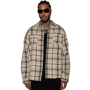 Take You On A Ride Textured Button Up Long Sleeve Shirt Tan Men's